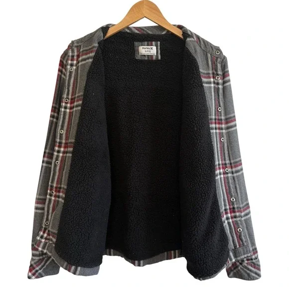 Hurley Sherpa Lined Snap Buttons w/ Pockets‎ 100% Cotton Shacket Men Size S #418 - Picture 3 of 11